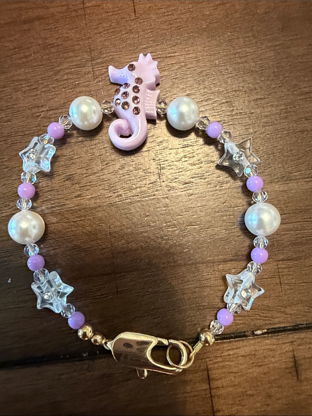 Audrey Limoges Collection Purple Seahorse Beaded Bracelet 7.5"